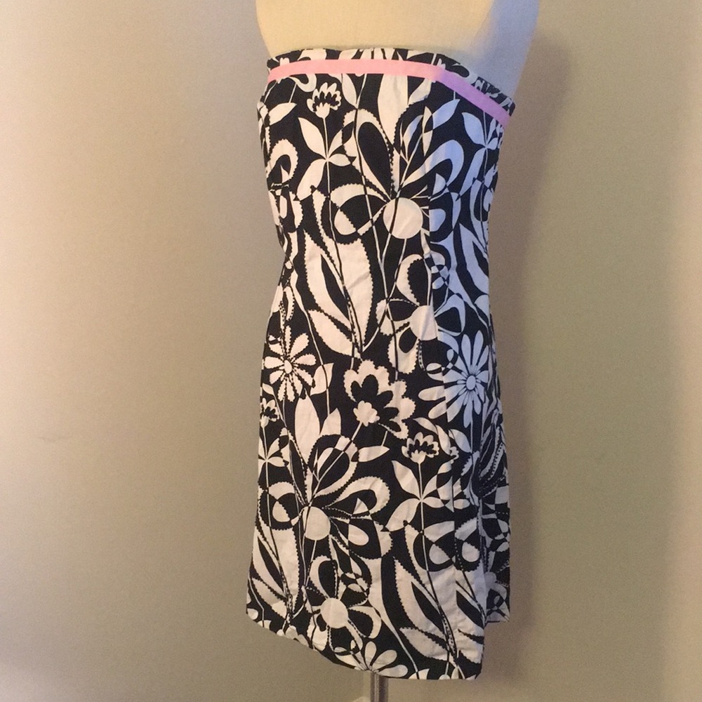Strapless Black and White Floral Dress